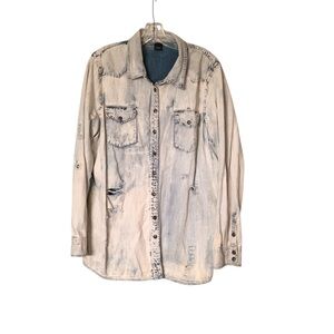 🌵London Jeans Light Acid Wash Blue Jean Denim Button Down Shirt Size Large🌵